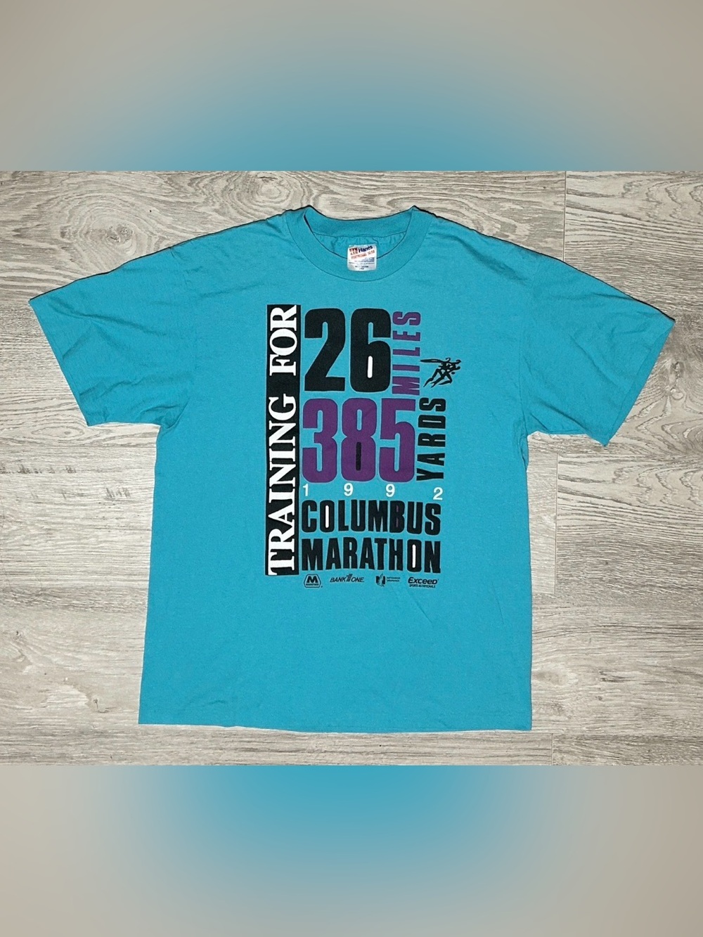 Vintage 1993 Columbus Marathon Teal Training T-Shirt